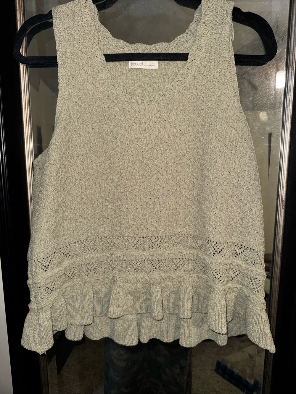 BE COOL Light Sage Knit Ruffle-Hem Tank
